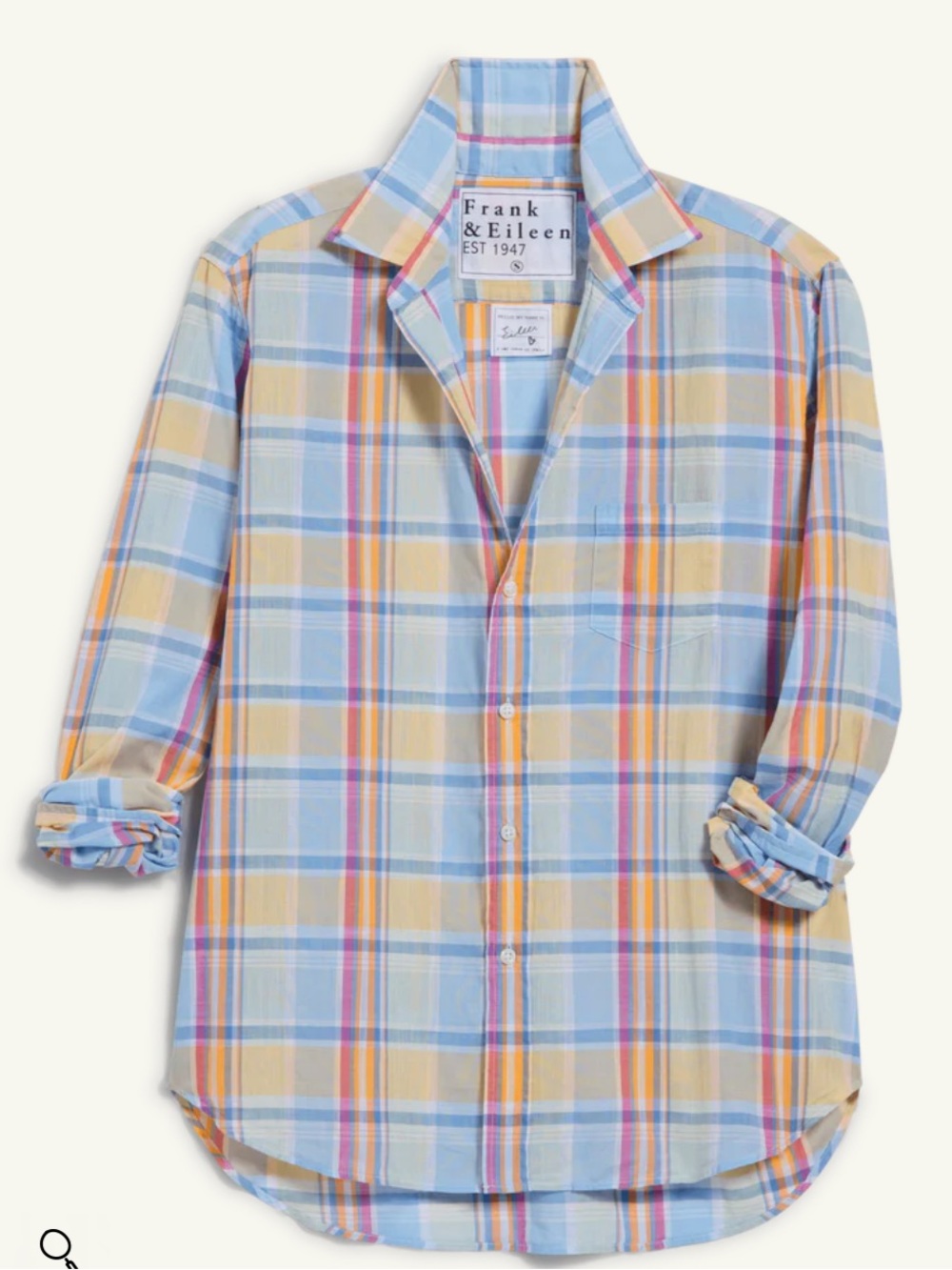 NWT FRANK & EILEEN “EILEEN” relaxed button-up shirt blouse top blue&orange plaid